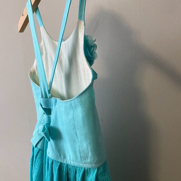 Handmade Children's 100% Cotton Embellished Blue Crossed Straps Dress - Picture 10 of 12